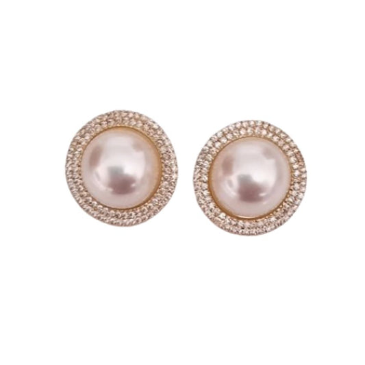 Extra Large Gold Diamante Pearl Clip On Earrings