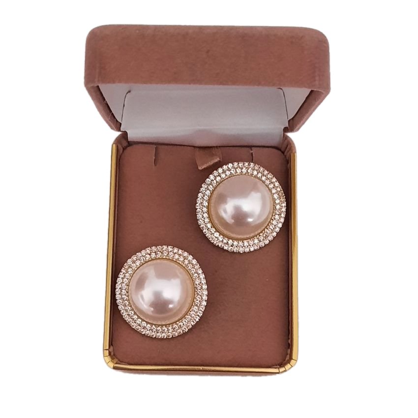 Extra Large Gold Diamante Pearl Clip On Earrings(2)