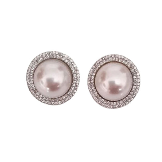 Extra Large Silver Diamante Pearl Clip On Earrings