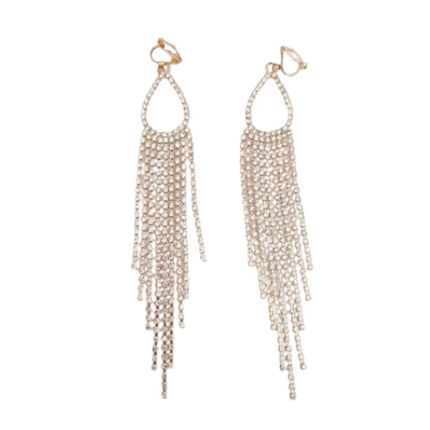 Extra Long Gold Diamante Clip On Earrings