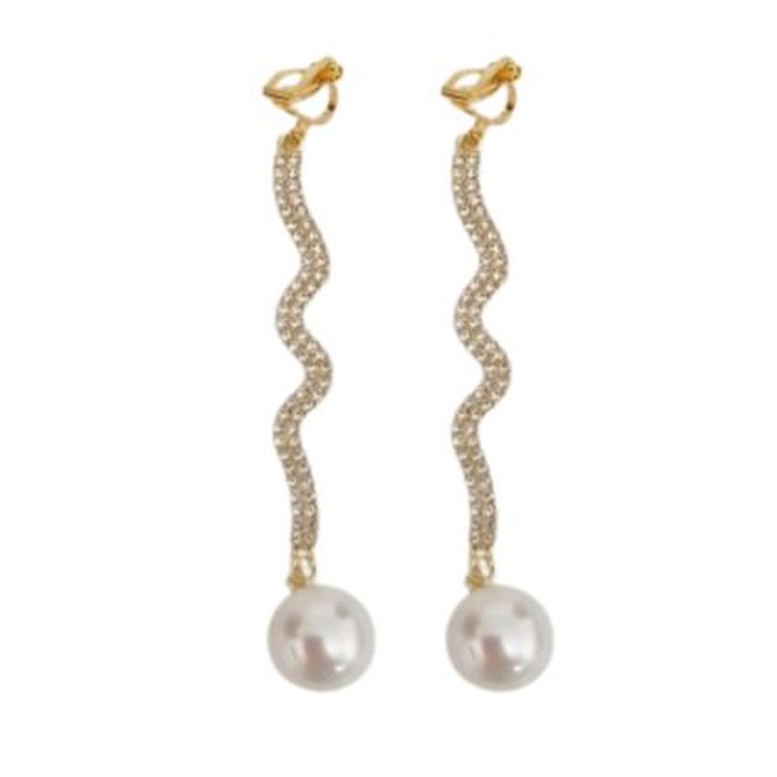 Extra Long Gold Pearl Clip On Earrings