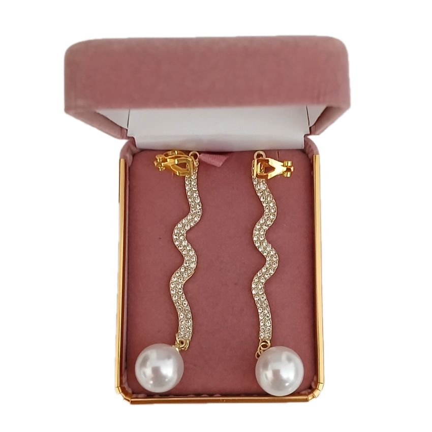 Extra Long Gold Pearl Clip On Earrings(2)