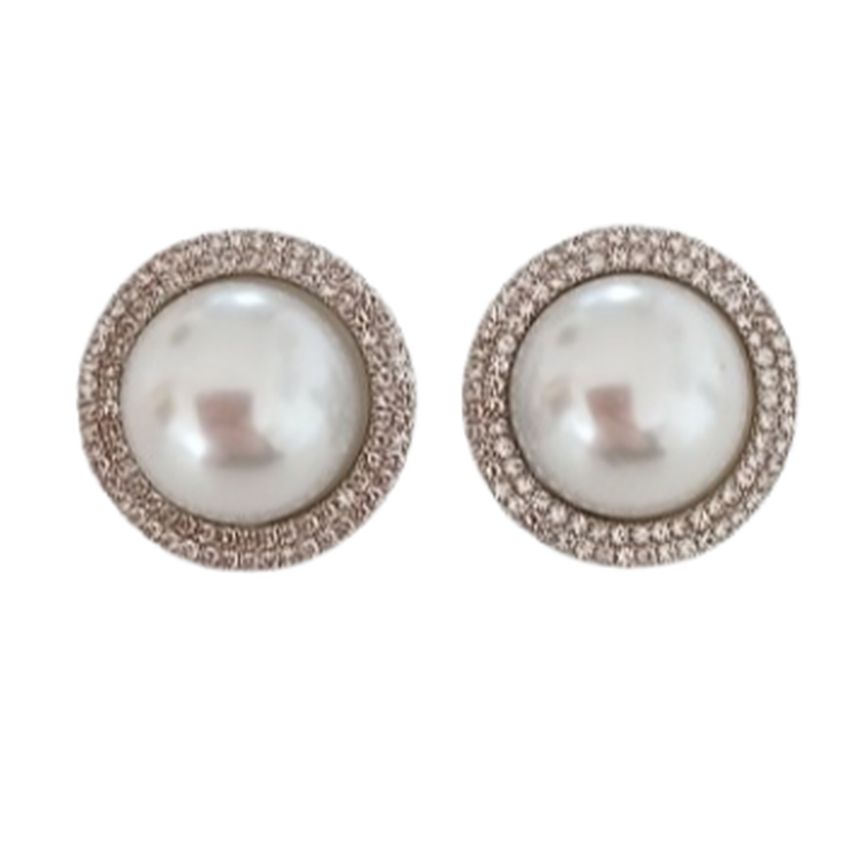 Extra Large Silver Diamante Pearl Clip On Earrings