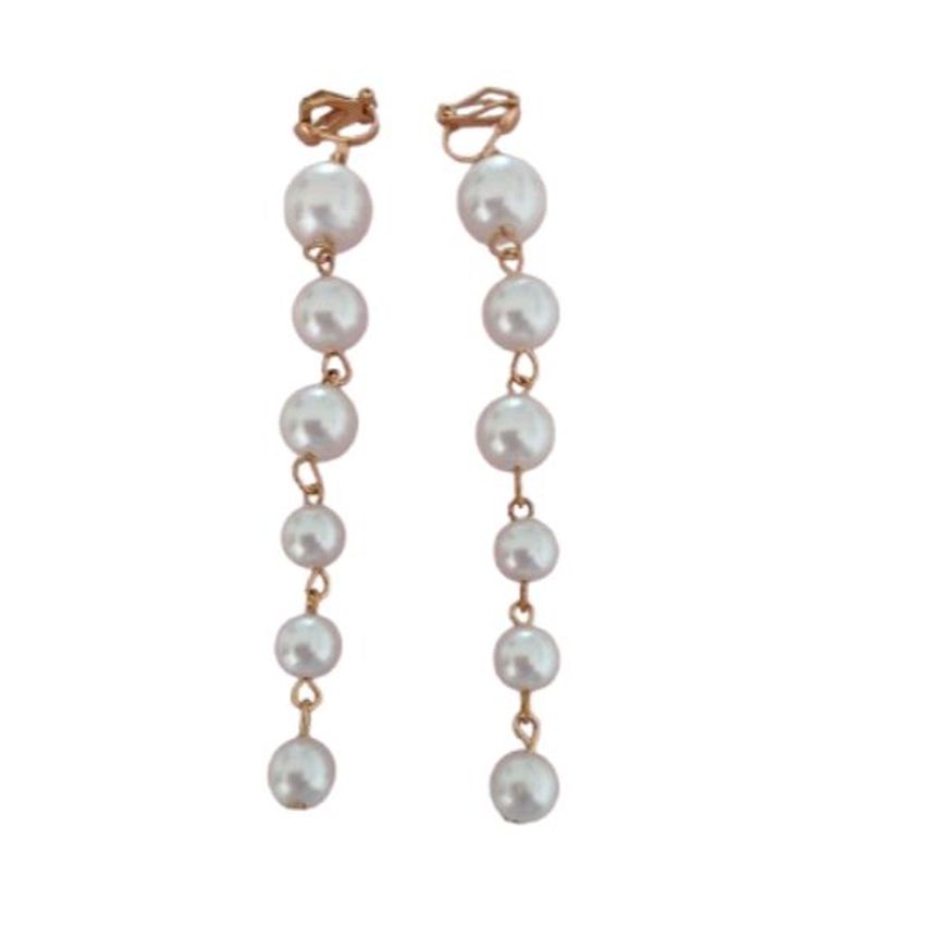 Extra Long Pearl Drop Clip On Earrings