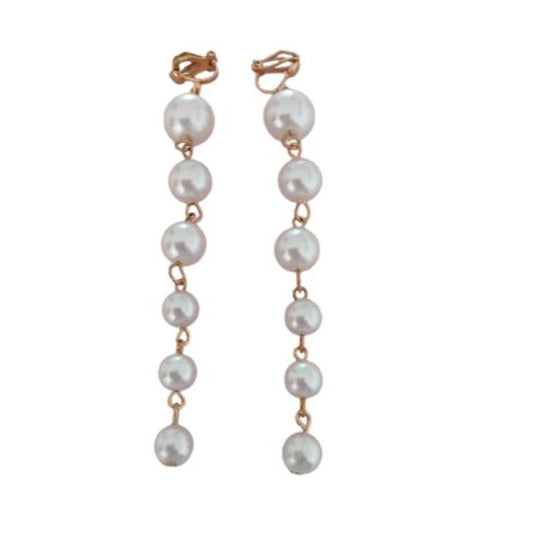Extra Long Pearl Drop Clip On Earrings