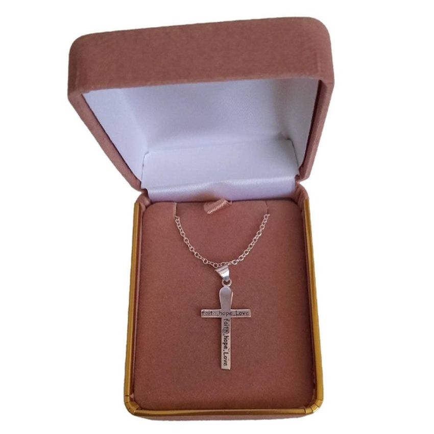 Faith Hope Love Sterling Silver Cross Necklace(2)