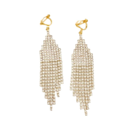 Fancy Bling Diamante And Gold Clip On Earrings