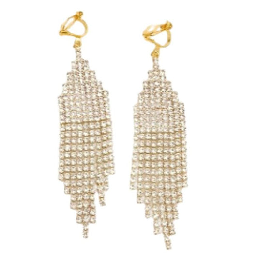 Fancy Bling Diamante And Gold Clip On Earrings