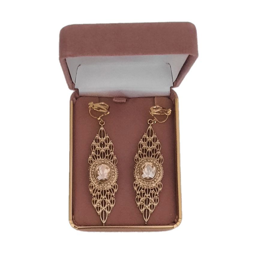 Fancy Champagne Gold Clip On Earrings(2)