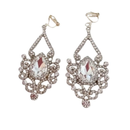 Fancy Pattern Diamante Clip On Earrings