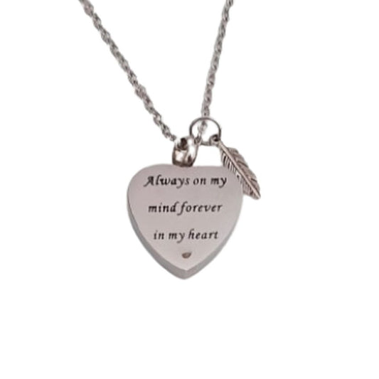 Feather And Heart Inscribed Cremation Ashes Locket
