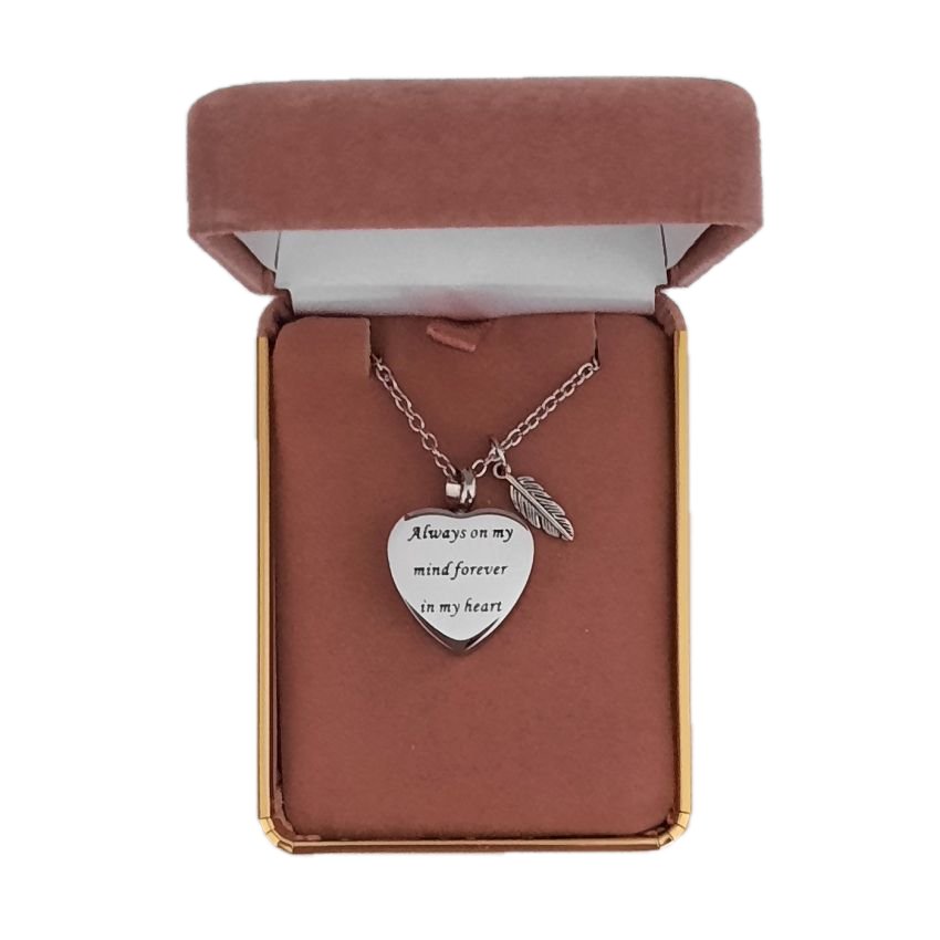 Feather And Heart Inscribed Cremation Ashes Locket(2)