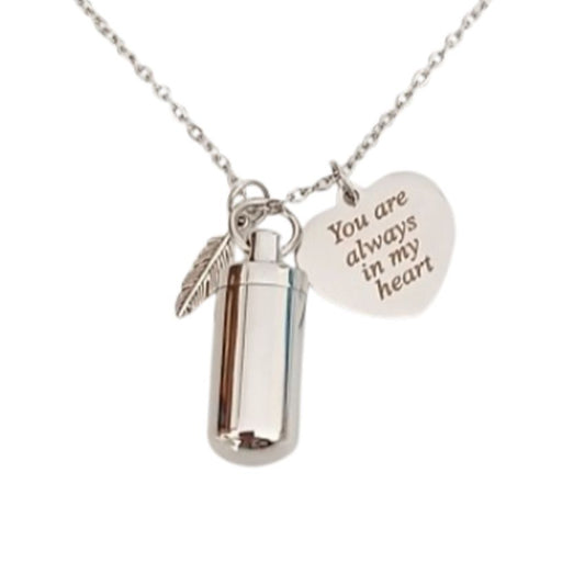 Feather And Heart Inscribed Cremation Ashes Locket