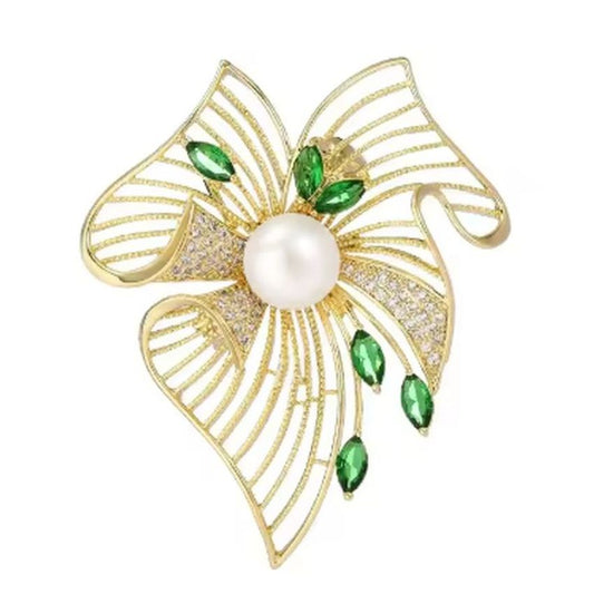 Filigree Brooch Set With Diamante Stones