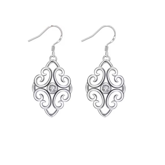 Filigree Design Cubic Zirconia Dangly Earrings