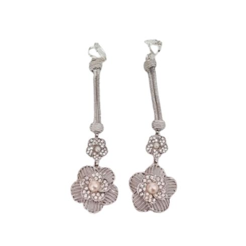 Filigree Pearl Flower Diamante Clip On Earrings