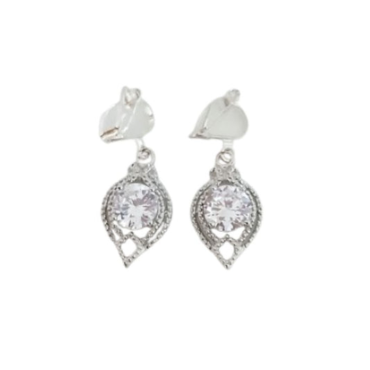 Filigree Cubic Zirconia Drop Clip On Earrings