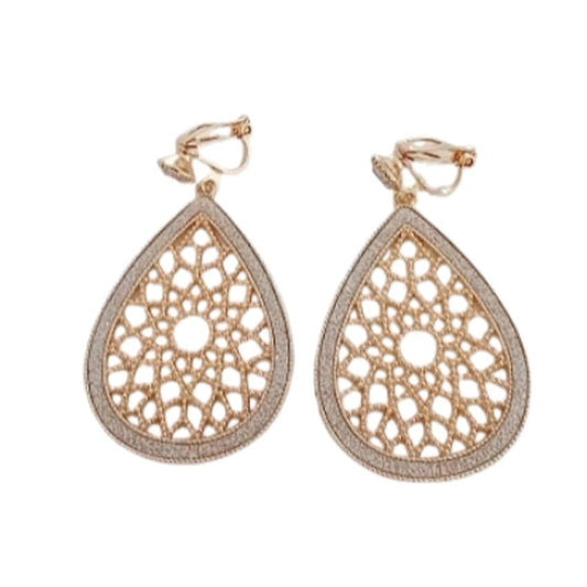 Filigree Drop Diamante And Gold Clip On Earrings