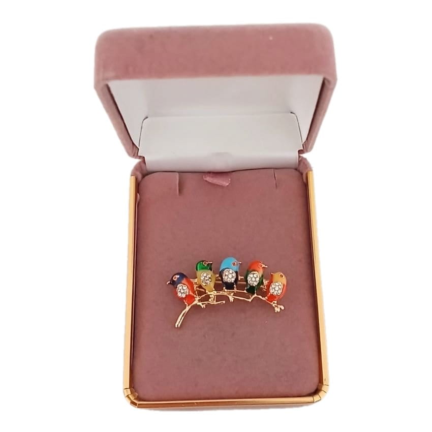 Five Coloured Birds Diamante Brooch(2)