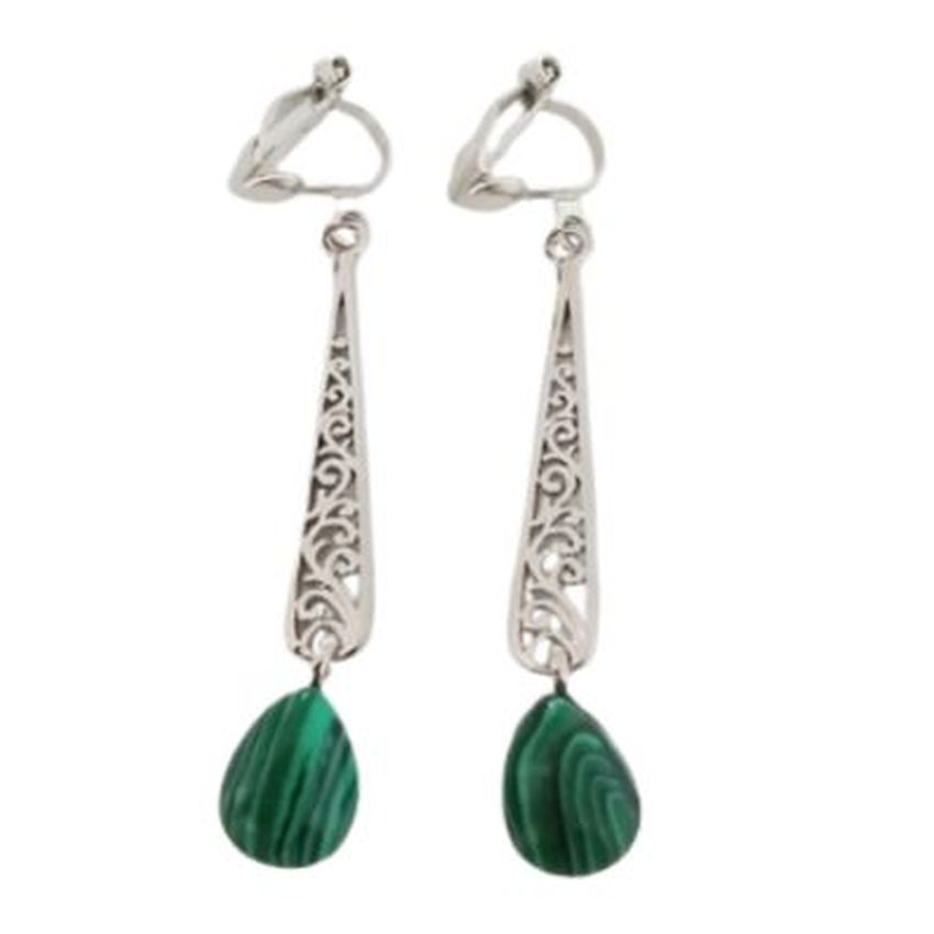 Fliigree Stem Green Clip On Earrings