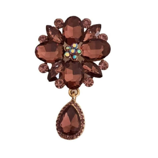 Flower Design Colour Crystal Brooch