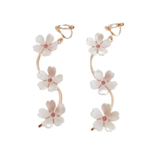 Flower Drop Gold Clip On Earrings