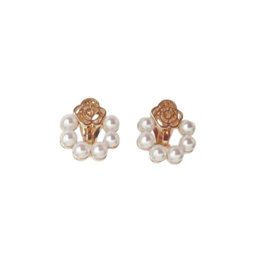 Flower Ring Pearl Clip On Earrings