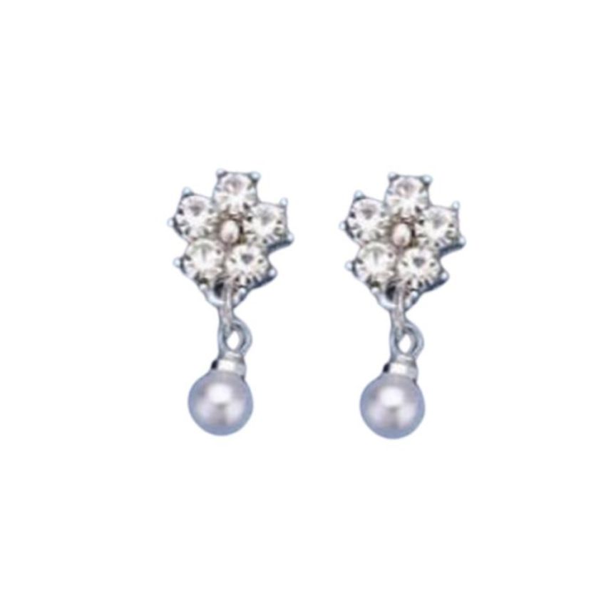 Flower With Pearl Silver Plated Earrings