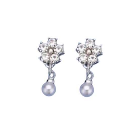 Flower With Pearl Silver Plated Earrings