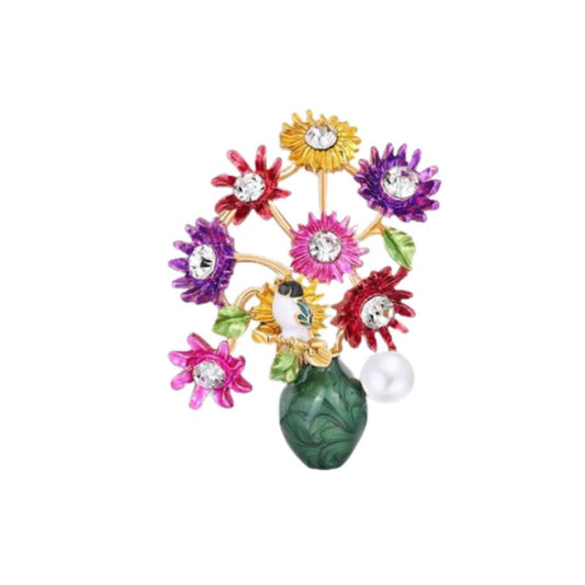 Flowers In A Vase Stone Brooch