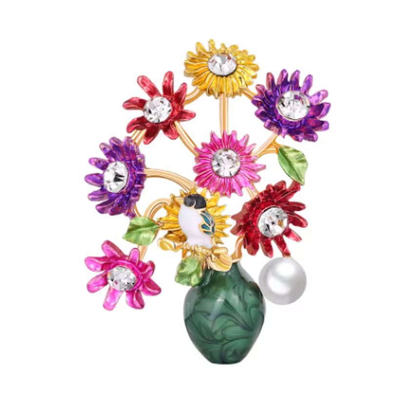 Flowers In A Vase Stone Brooch