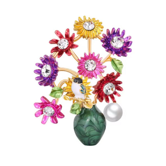 Flowers In A Vase Stone Brooch