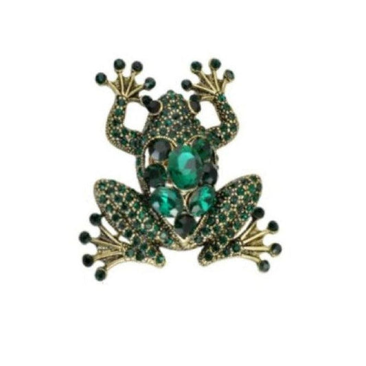 Fun Frog Ladies Green And Gold Brooch