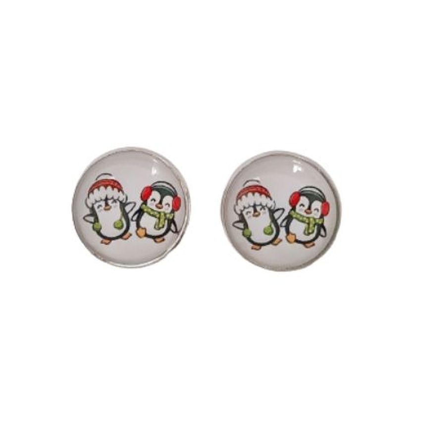 Fun Penguin Round Clip On Earrings