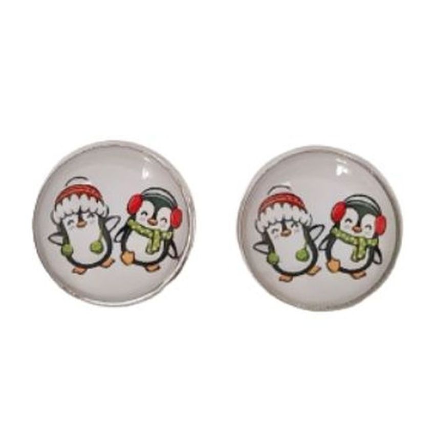 Fun Penguin Round Clip On Earrings