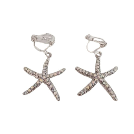 Fun Silver Starfish Clip On Earrings