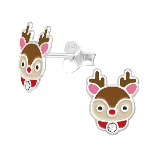 Funny Reindeer Sterling Silver Christmas Earrings