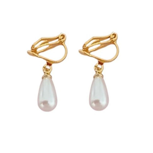 Gils Gold Teardrop Pearl Clip On Earrings(2)