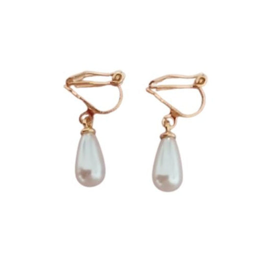 Gils Rose Gold Teardrop Pearl Clip On Earrings