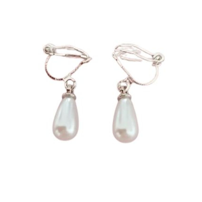 Gils Silver Teardrop Pearl Clip On Earrings