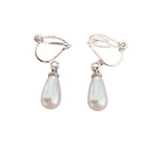 Gils Silver Teardrop Pearl Clip On Earrings