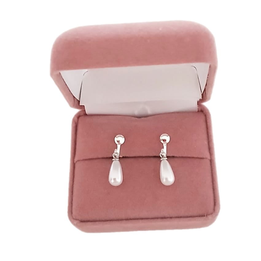 Gils Silver Teardrop Pearl Clip On Earrings(2)