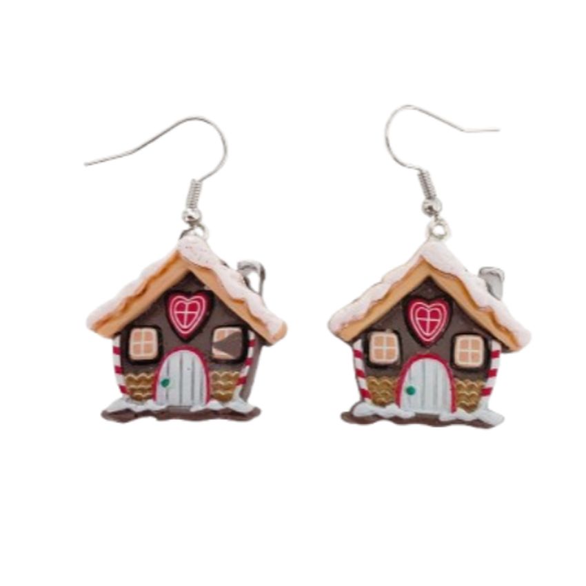 Gingerbread House Christmas Earrings