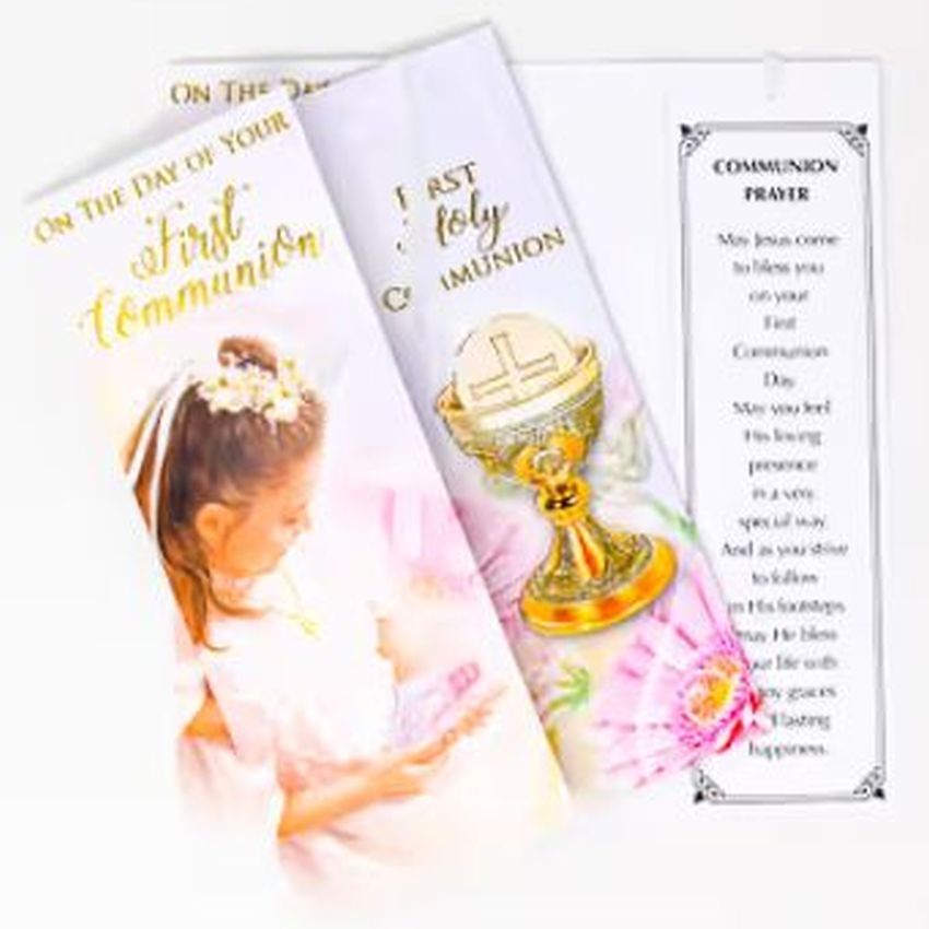 Girls Communion Card With A Matching Bookmark