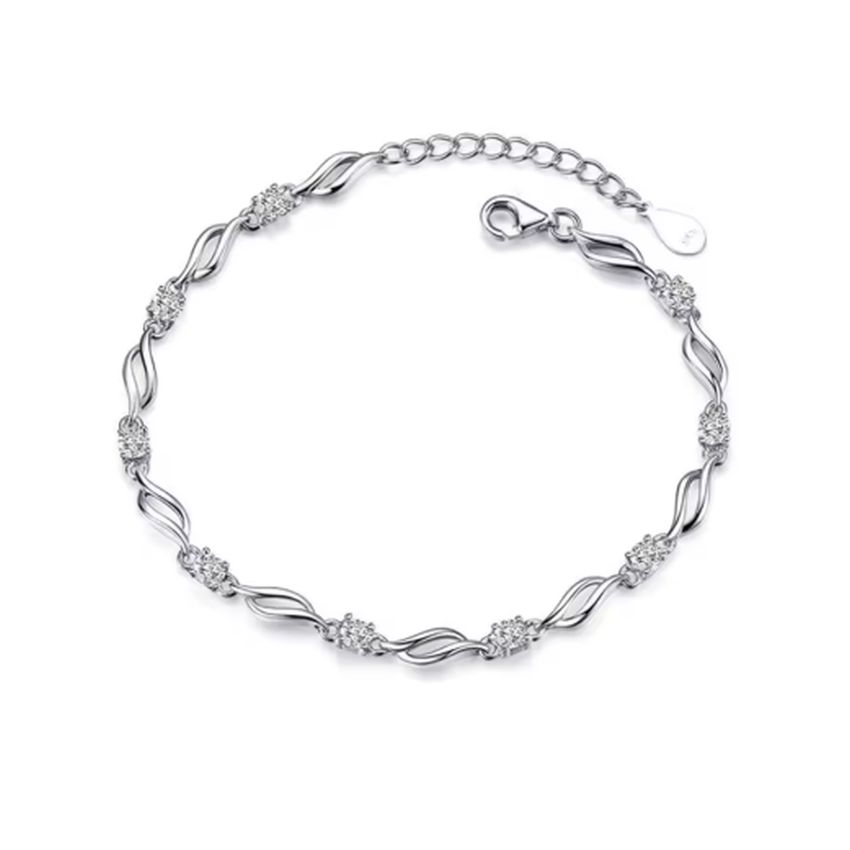 Girls Diamante Stone Silver Bracelet