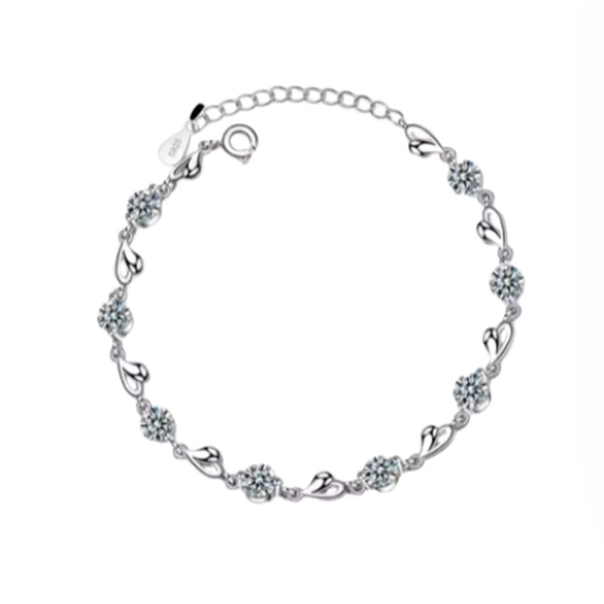 Girls Heart And Diamante Silver Bracelet