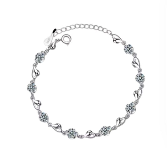 Girls Heart And Diamante Silver Bracelet