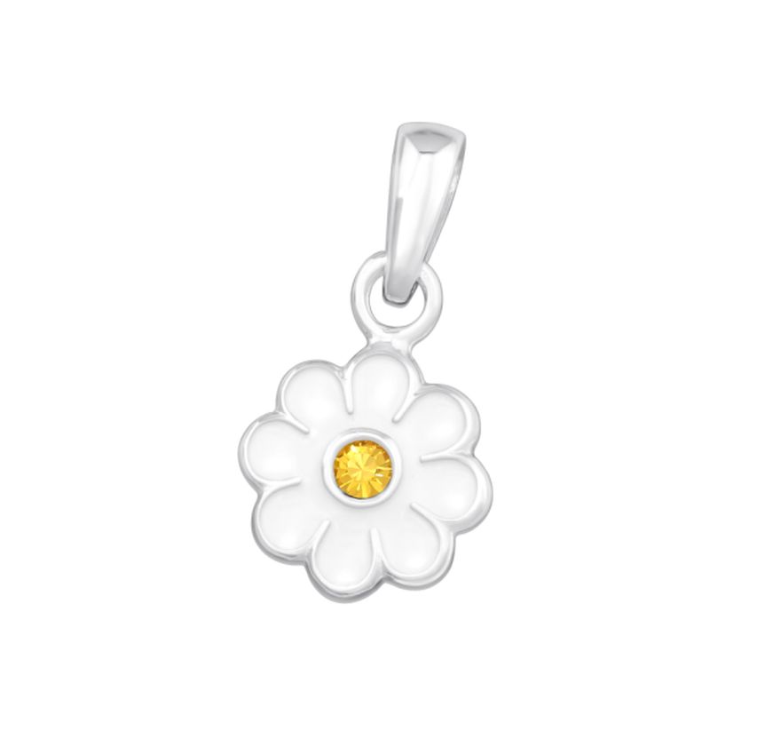 Girls Small Silver Embellished CZ Flower Pendant