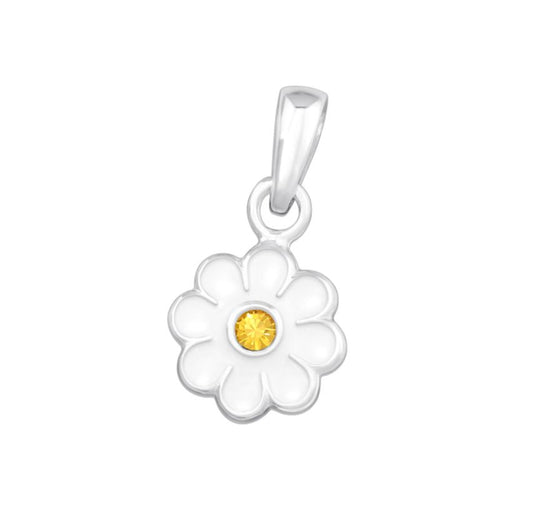 Girls Small Silver Embellished CZ Flower Pendant