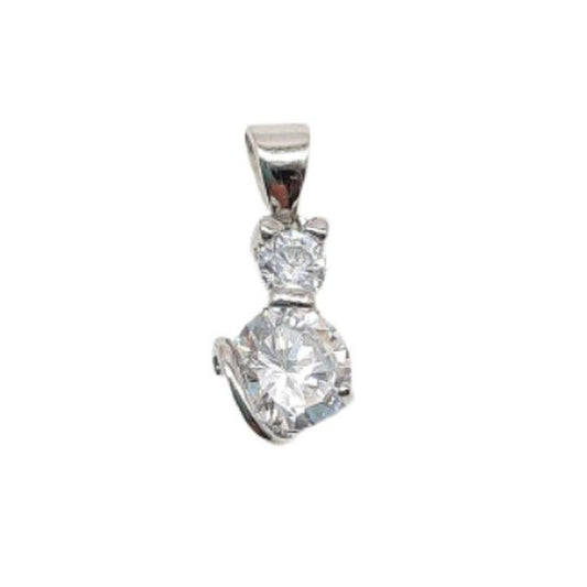 Girls Small White Cubic Zirconia Stone Sitting Cat Pendant